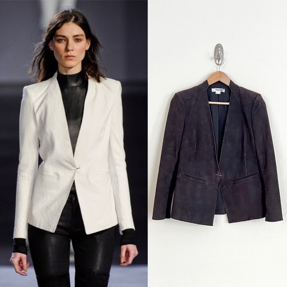 HELMUT LANG Blistered Embossed Leather Blazer Jacket in Charred Plum - Picture 1 of 9
